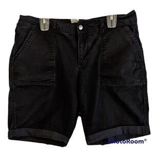 Time And Tru Womens Black Soot Relaxed Fit 6-Pocket Cuffed Bermuda Shorts 14